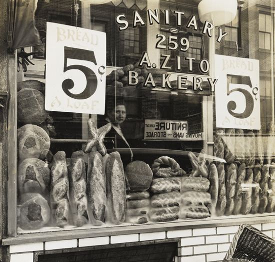 Berenice Abbott, Zito’s Bakery, 259 Bleecker Street , 1937, from Changing New York, 1935–39, gelatin silver print. The Jewish Museum, New York, Purchase: Mimi and Barry J. Alperin Fund