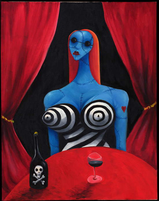 Tim Burton. (American, b. 1958). Blue Girl with Wine. ca. 1997. Oil on canvas 71.1 x 55.9 cm. Private Collection. © 2009 Tim Burton