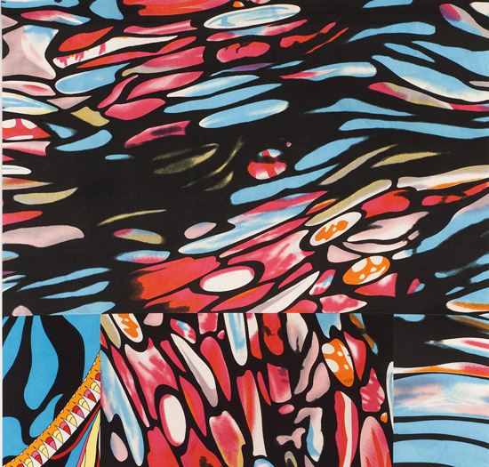 Christian Marclay: «Blubble Thmp», 2011. Hanging scroll, Archival pigment print on Kozo with fabric mounted on Japanese backing paper, cedar, sandalwood scroll rods, and silk hanging cord, 187 x 68 cm Bild: © Will Lytch, Courtesy the artist and Paula Cooper Gallery, New York